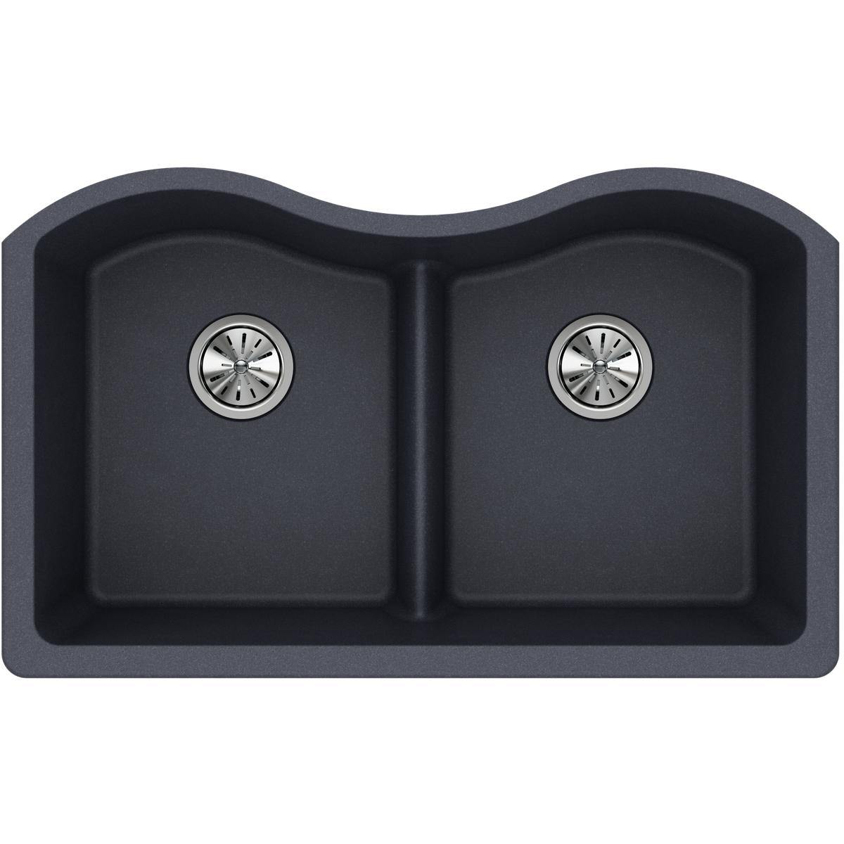 Elkay Classic 33" Quartz Kitchen Sink, 50/50 Double Bowl, Dusk Gray, ELGULB3322GY0
