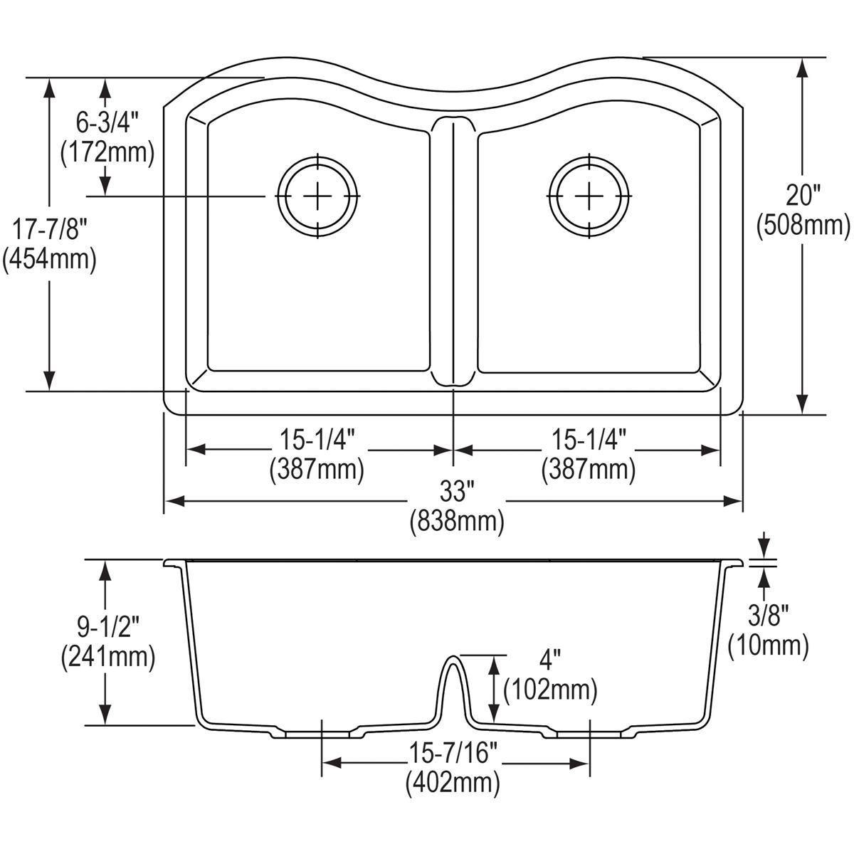 Alternate Image for Elkay Classic 33" Quartz Kitchen Sink, 50/50 Double Bowl, Black, ELGULB3322BK0