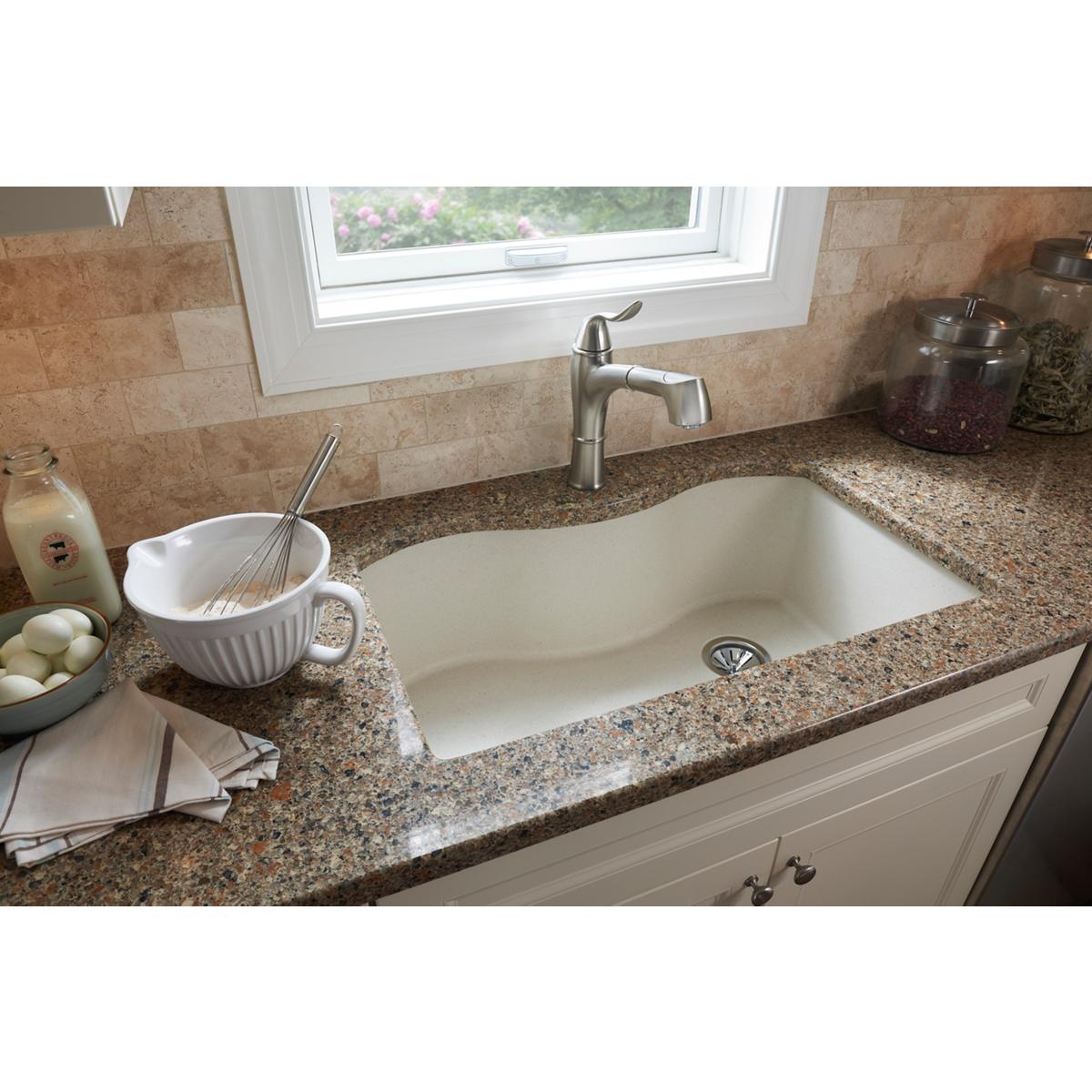 Elkay LKEC1041NK Explore Single Hole Kitchen Faucet with Pull-out Spray Lever Handle with Hi and Mid-rise Base Options Brushed Nickel