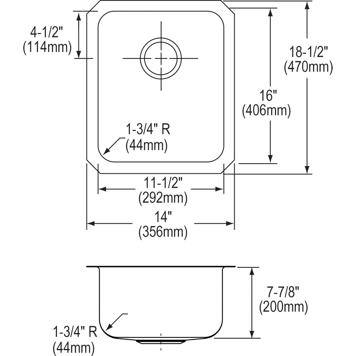 Alternate Image for Elkay Lustertone Classic 14" Stainless Steel Kitchen Sink, 18 Gauge, Lustrous Satin, ELUH1116