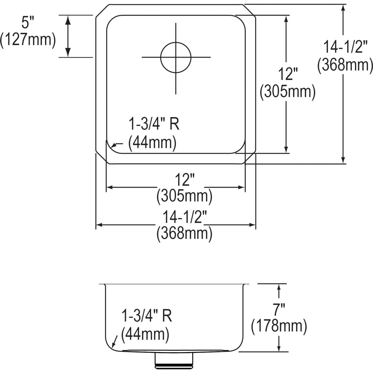 Alternate Image for Elkay Lustertone Classic 15" Stainless Steel Kitchen Sink, 18 Gauge, Lustrous Satin, ELUH1212PD