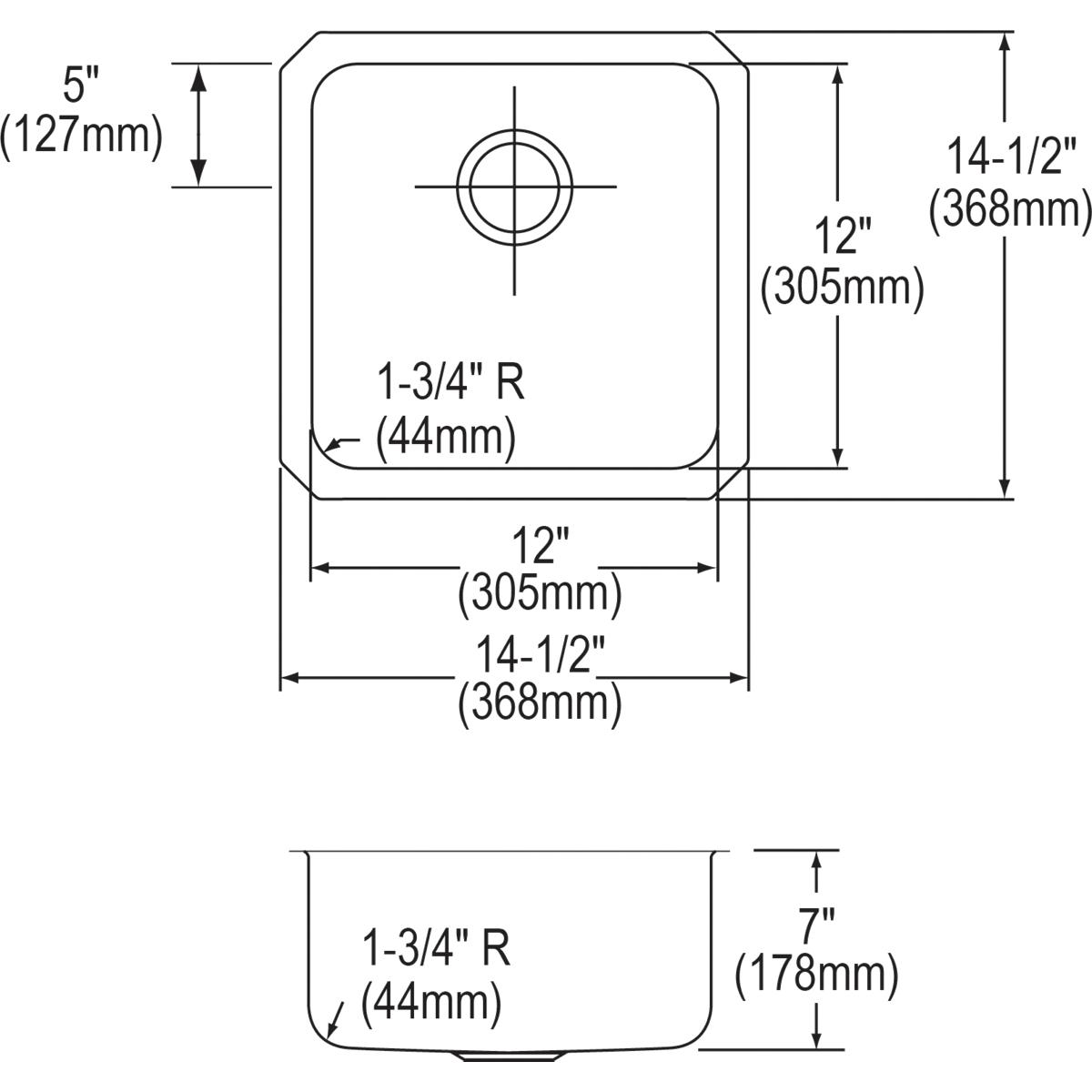 Alternate Image for Elkay Lustertone Classic 15" Stainless Steel Kitchen Sink, 18 Gauge, Lustrous Satin, ELUH1212