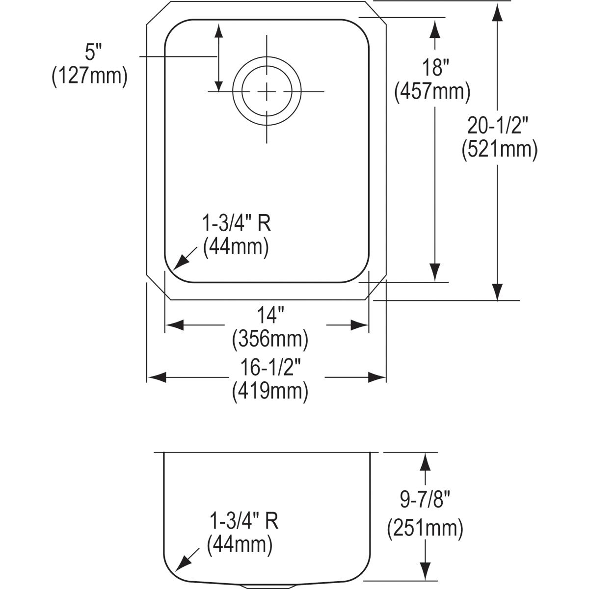Alternate Image for Elkay Lustertone Classic 17" Stainless Steel Kitchen Sink, 18 Gauge, Lustrous Satin, ELUH141810