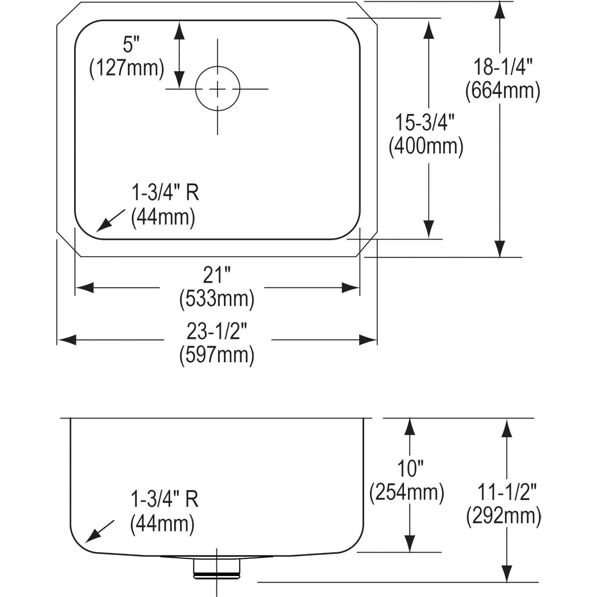 Alternate Image for Elkay Lustertone Classic 24" Stainless Steel Kitchen Sink, 18 Gauge, Lustrous Satin, ELUH211510PD