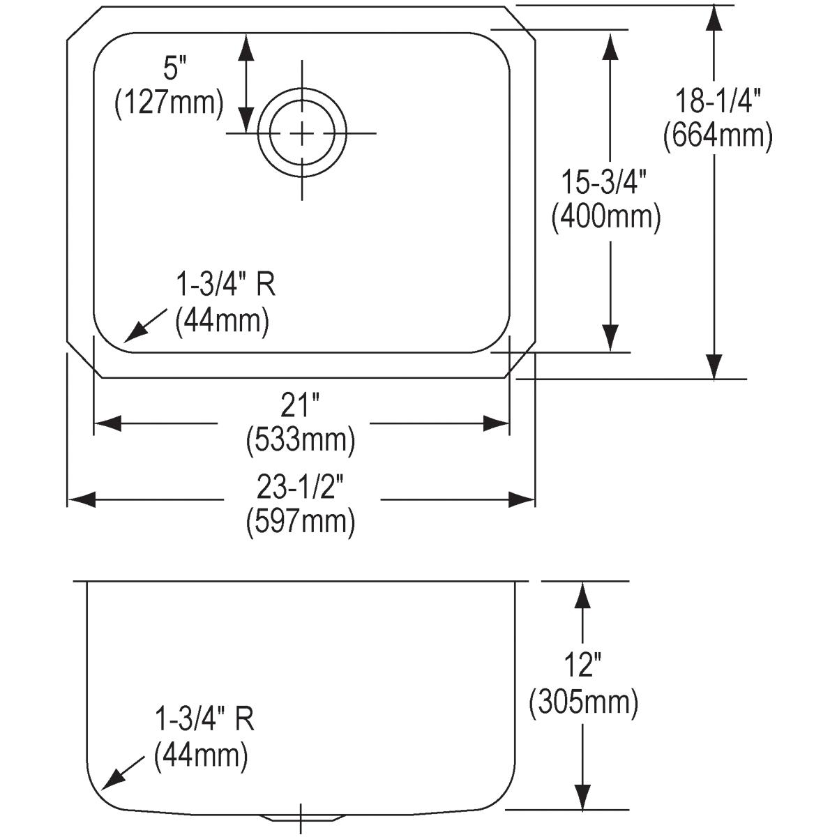Alternate Image for Elkay Lustertone Classic 24" Stainless Steel Kitchen Sink, 18 Gauge, Lustrous Satin, ELUH211512