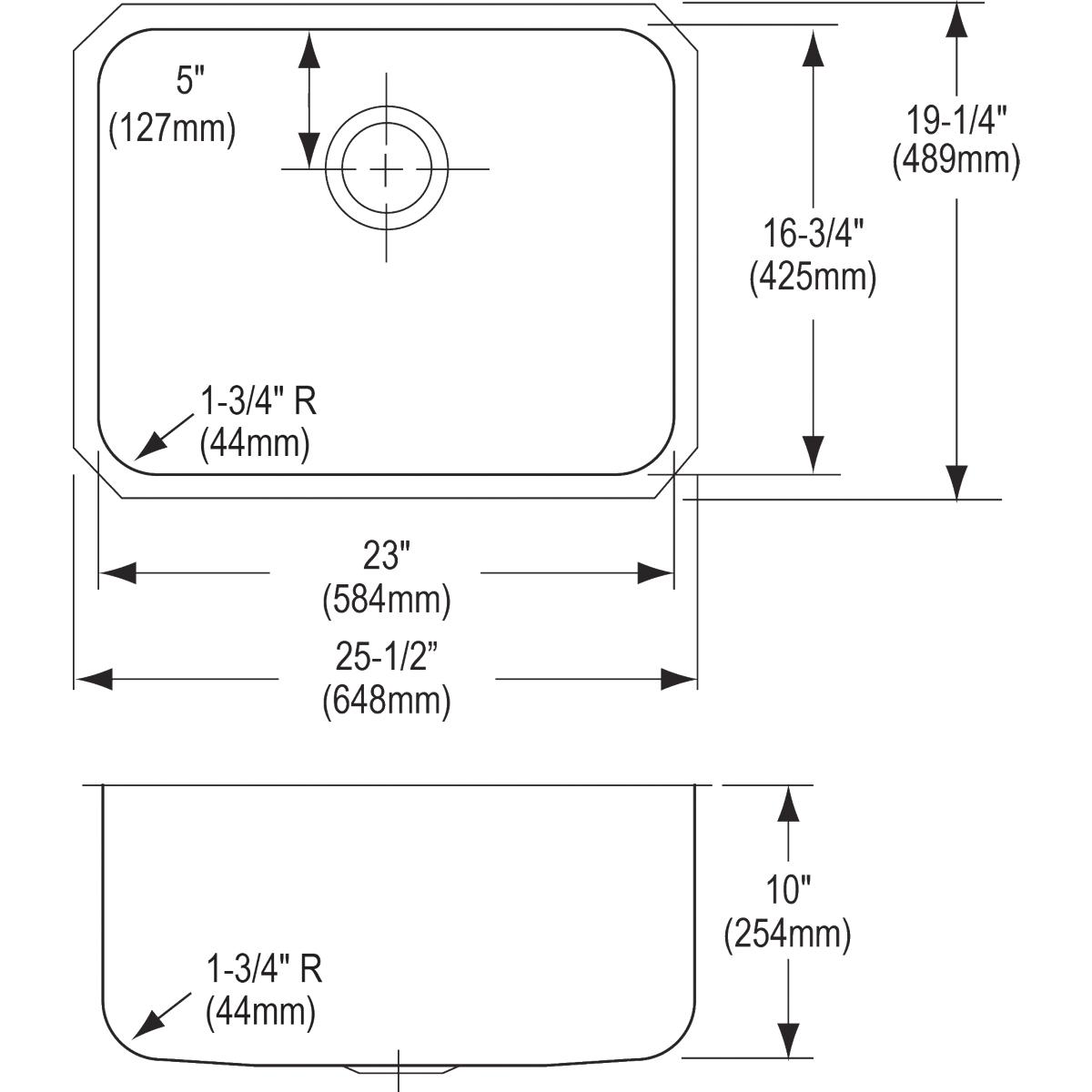Alternate Image for Elkay Lustertone Classic 26" Stainless Steel Kitchen Sink, 18 Gauge, Lustrous Satin, ELUH231710