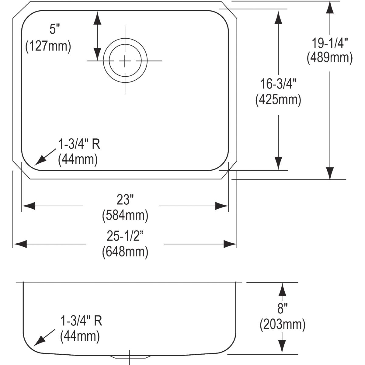 Alternate Image for Elkay Lustertone Classic 26" Stainless Steel Kitchen Sink, 18 Gauge, Lustrous Satin, ELUH2317