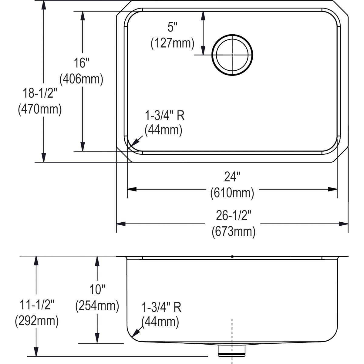 Alternate Image for Elkay Lustertone Classic 27" Stainless Steel Kitchen Sink, 18 Gauge, Lustrous Satin, ELUH241610PD