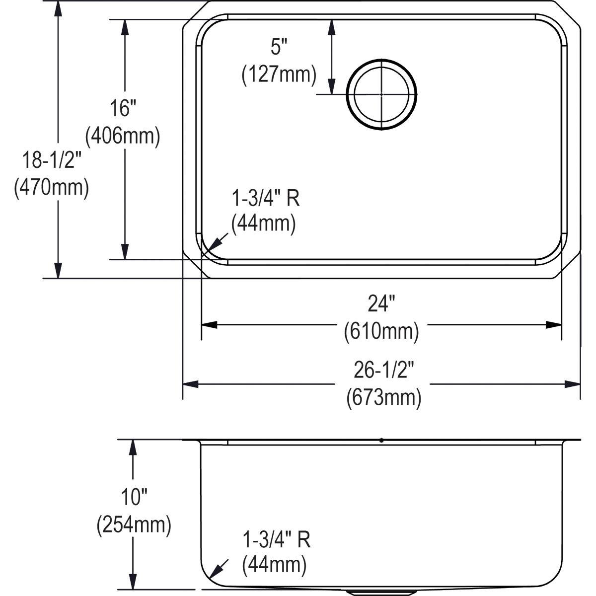 Alternate Image for Elkay Lustertone Classic 27" Stainless Steel Kitchen Sink, 18 Gauge, Lustrous Satin, ELUH241610