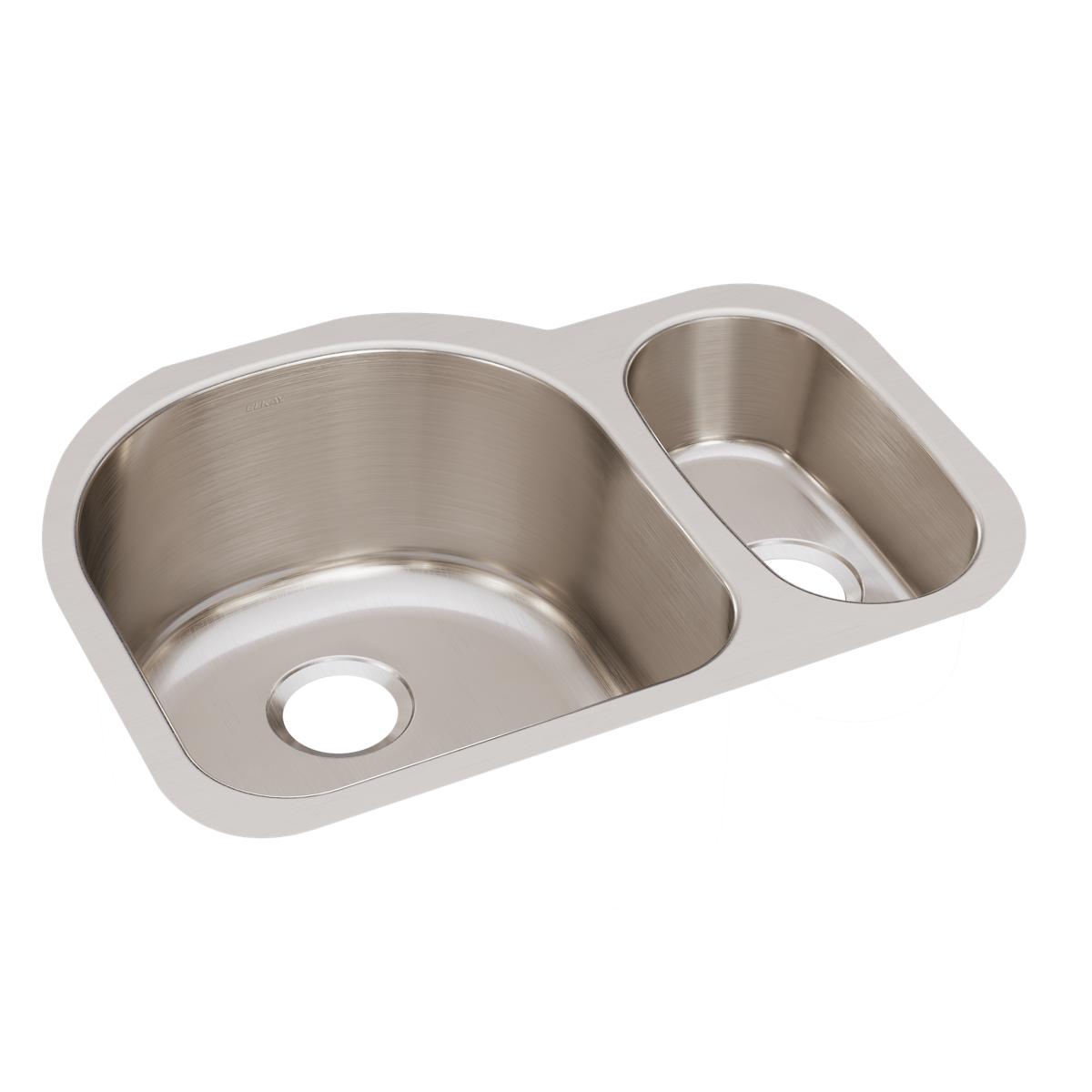 Alternate Image for Elkay Lustertone Classic 27" Stainless Steel Kitchen Sink, 70/30 Double Bowl, 18 Gauge, Lustrous Satin, ELUH272010R