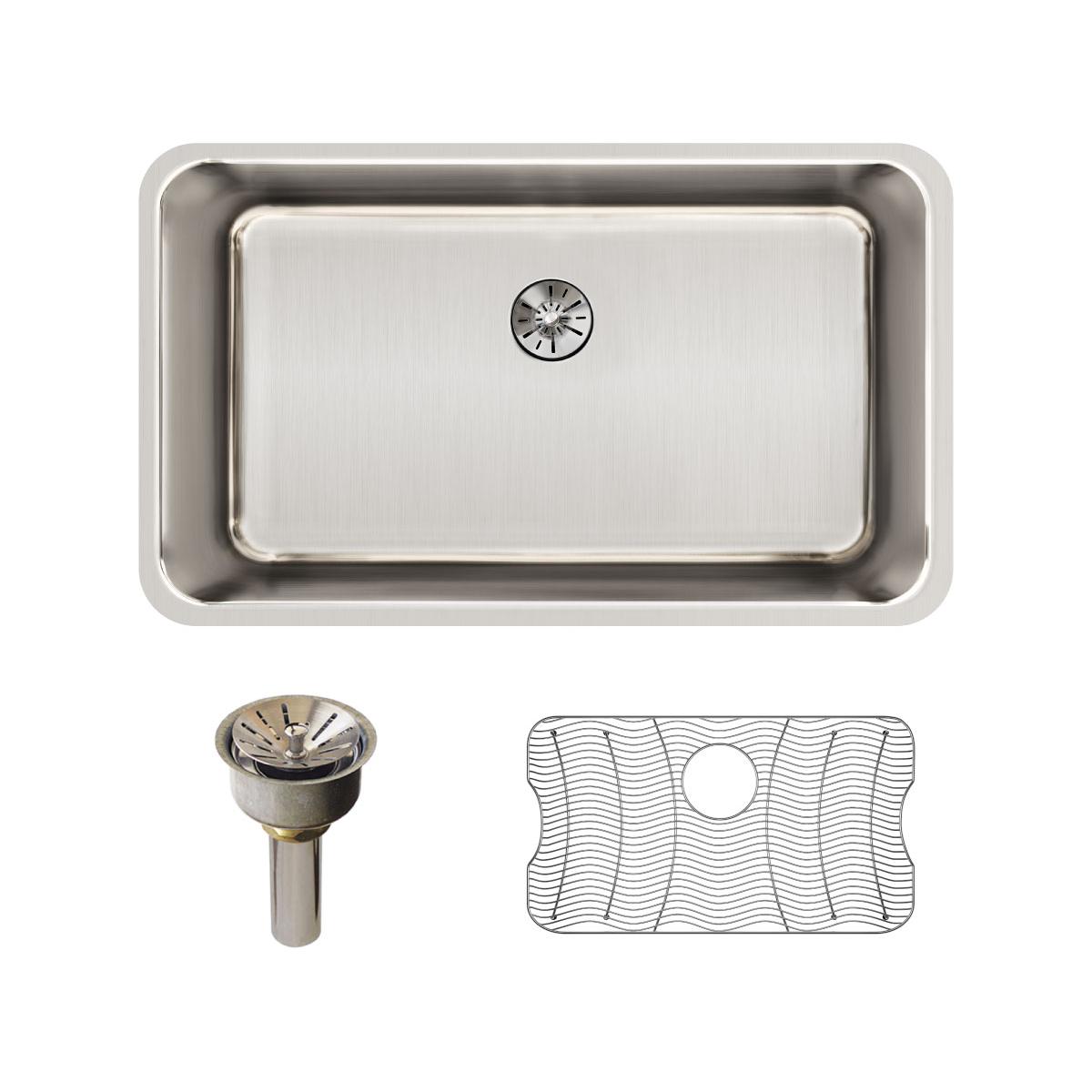 Elkay Lustertone Classic 31" Stainless Steel Kitchen Sink Kit, Lustrous Satin, ELUH281610PDBG