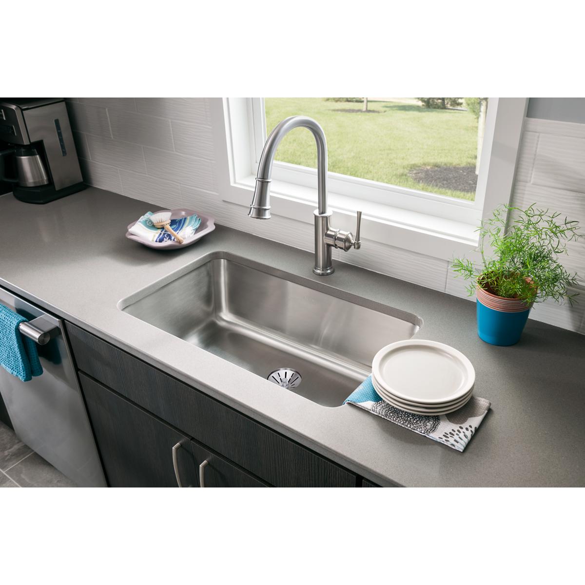Elkay Lustertone Classic 31" Stainless Steel Kitchen Sink Kit, Lustrous Satin, ELUH281610PDBG - The Sink Boutique