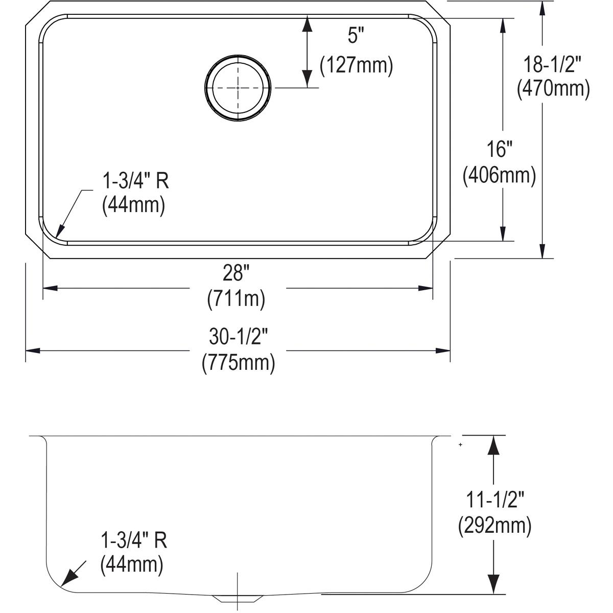 Alternate Image for Elkay Lustertone Classic 31" Stainless Steel Kitchen Sink, 18 Gauge, Lustrous Satin, ELUH281612