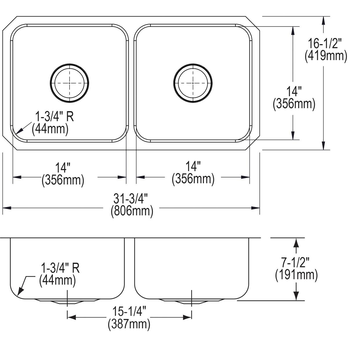 Alternate Image for Elkay Lustertone Classic 32" Stainless Steel Kitchen Sink, 50/50 Double Bowl, 18 Gauge, Lustrous Satin, ELUH3116