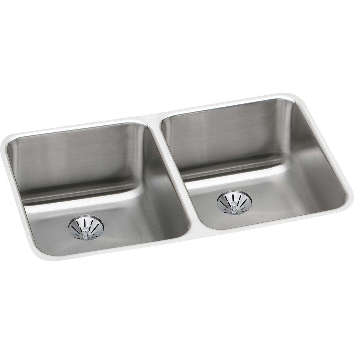 Elkay Lustertone Classic 31" Stainless Steel Kitchen Sink, 50/50 Double Bowl, Lustrous Satin, ELUH311810PD - The Sink Boutique