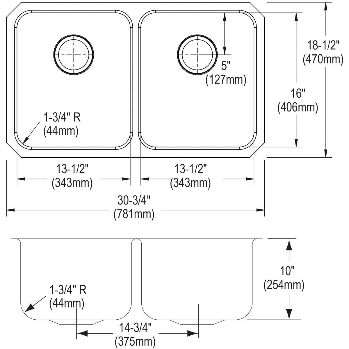 Alternate Image for Elkay Lustertone Classic 31" Stainless Steel Kitchen Sink, 50/50 Double Bowl, 18 Gauge, Lustrous Satin, ELUH311810