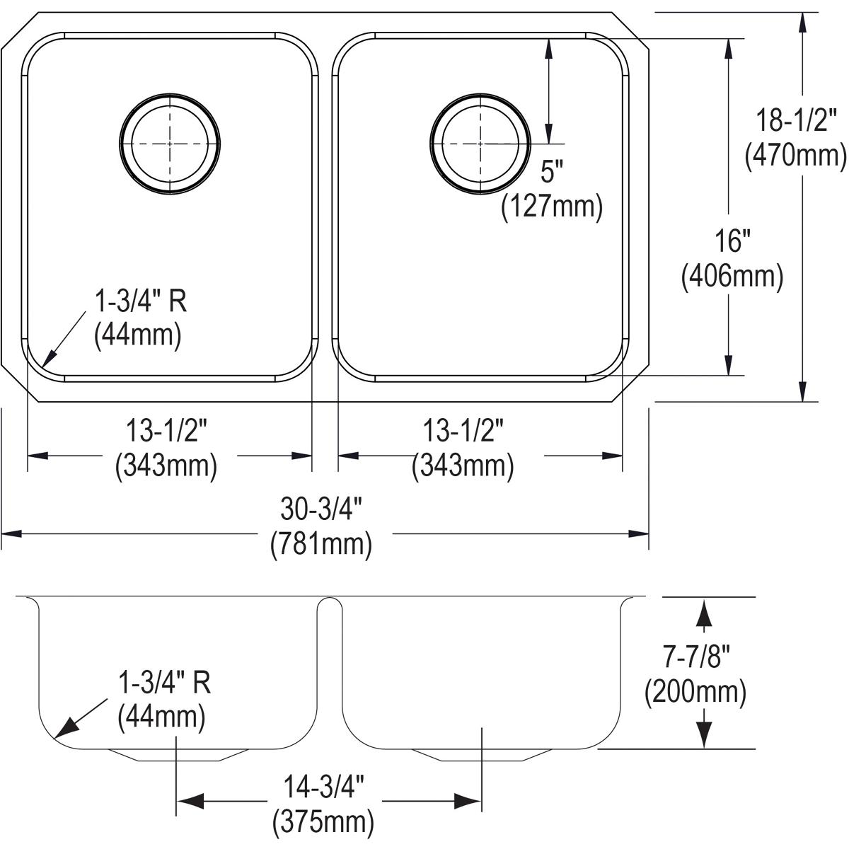 Alternate Image for Elkay Lustertone Classic 31" Stainless Steel Kitchen Sink, 50/50 Double Bowl, 18 Gauge, Sink Kit, Lustrous Satin, ELUH3118DBG