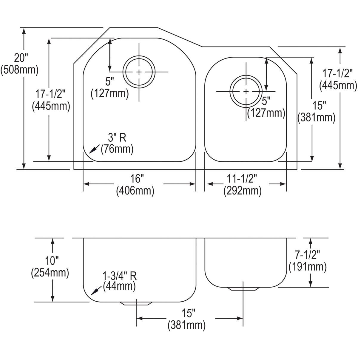 Alternate Image for Elkay Lustertone Classic 31" Stainless Steel Kitchen Sink, 60/40 Double Bowl, 18 Gauge, Lustrous Satin, ELUH311910R