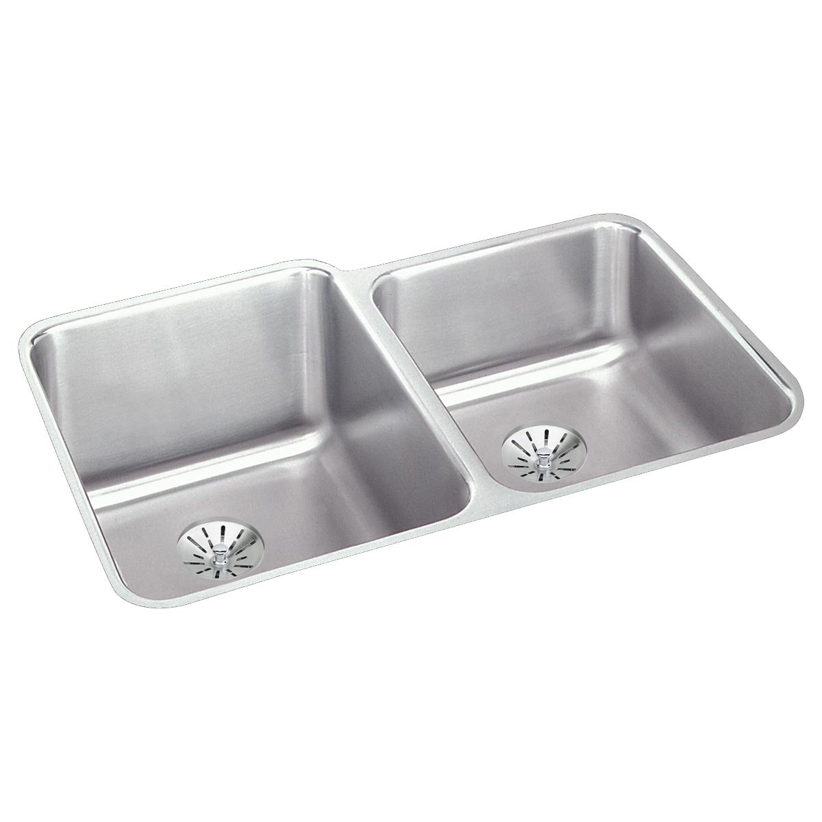 Elkay Lustertone Classic 31" Stainless Steel Kitchen Sink, 50/50 Double Bowl, Lustrous Satin, ELUH3120RPD - The Sink Boutique