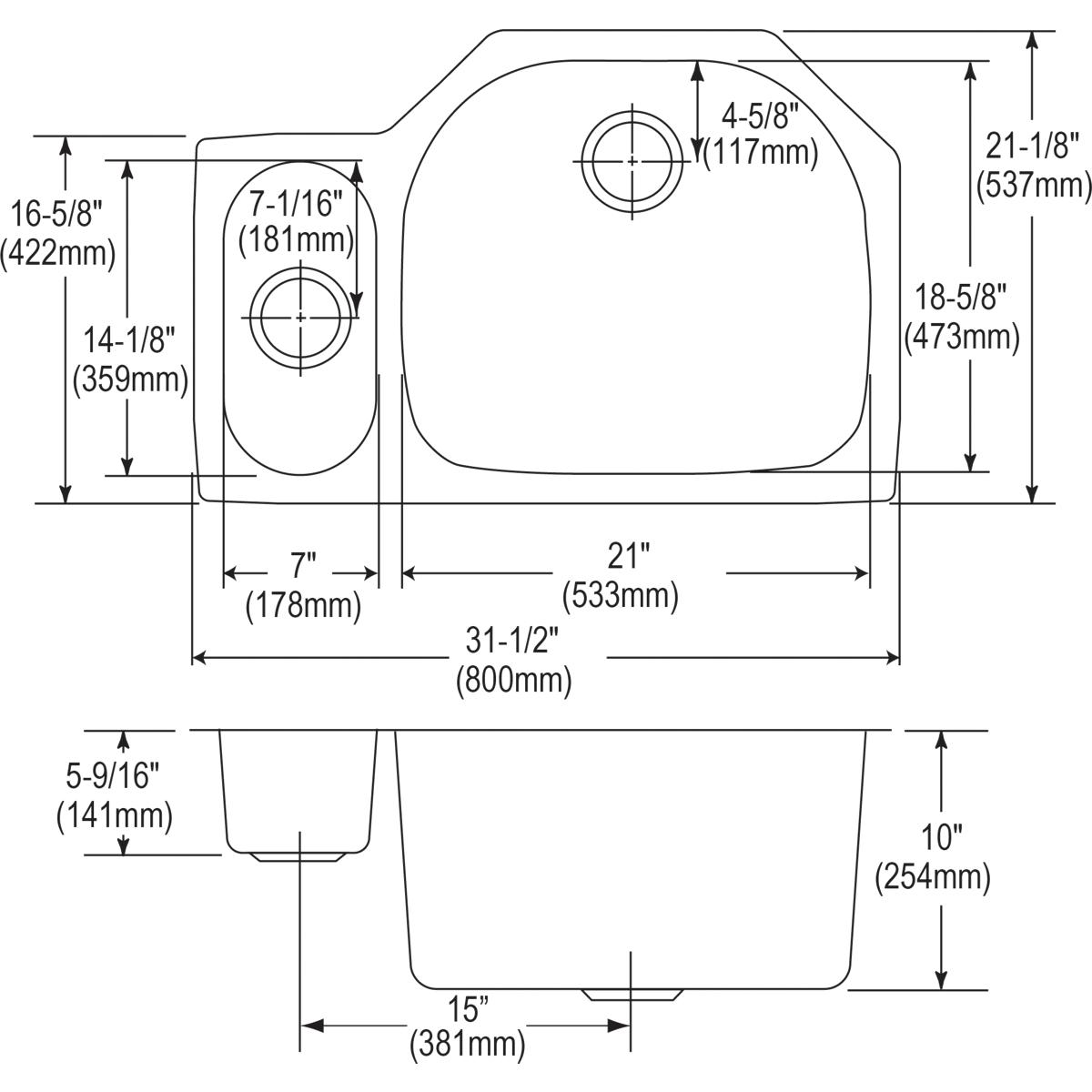 Alternate Image for Elkay Lustertone Classic 32" Stainless Steel Kitchen Sink, 25/75 Double Bowl, 18 Gauge, Lustrous Satin, ELUH322110L