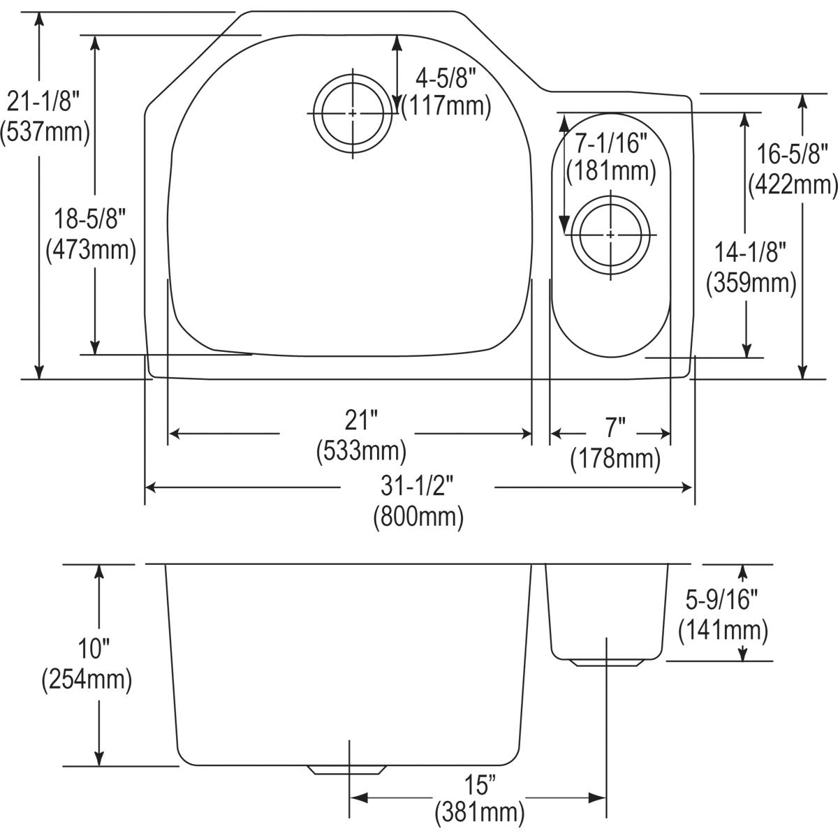 Alternate Image for Elkay Lustertone Classic 32" Stainless Steel Kitchen Sink, 75/25 Double Bowl, 18 Gauge, Lustrous Satin, ELUH322110R