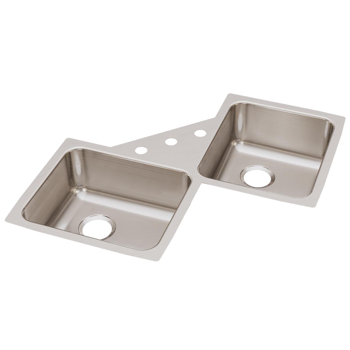 Alternate Image for Elkay Lustertone Classic 32" Stainless Steel Corner Kitchen Sink, 50/50 Double Bowl, 18 Gauge, Lustrous Satin, ELUH3232