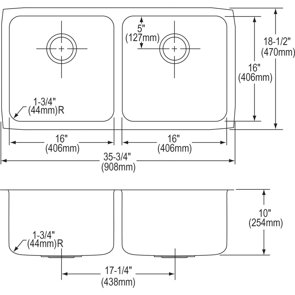 Alternate Image for Elkay Lustertone Classic 36" Stainless Steel Kitchen Sink, 50/50 Double Bowl, 18 Gauge, Lustrous Satin, ELUH361710