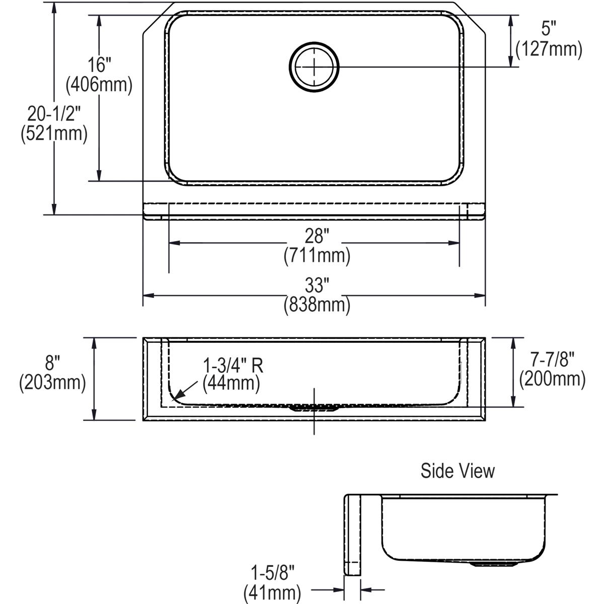 Alternate Image for Elkay Lustertone Classic 33" Stainless Steel Farmhouse Kitchen Sink, 18 Gauge, Lustrous Satin, ELUHFS2816