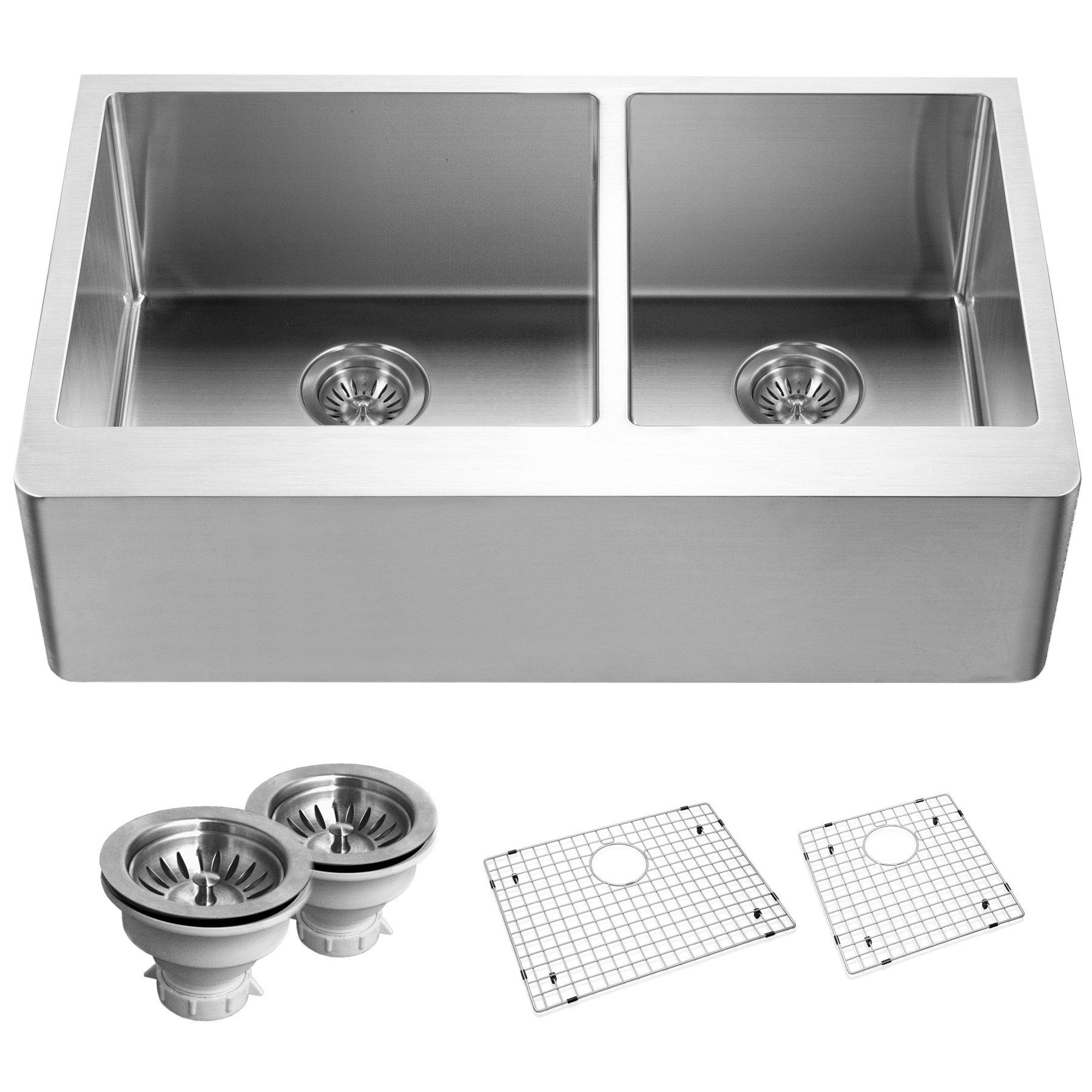 Houzer 33" Stainless Steel Farmhouse Apron Front Kitchen Sink, END-3360SR - The Sink Boutique