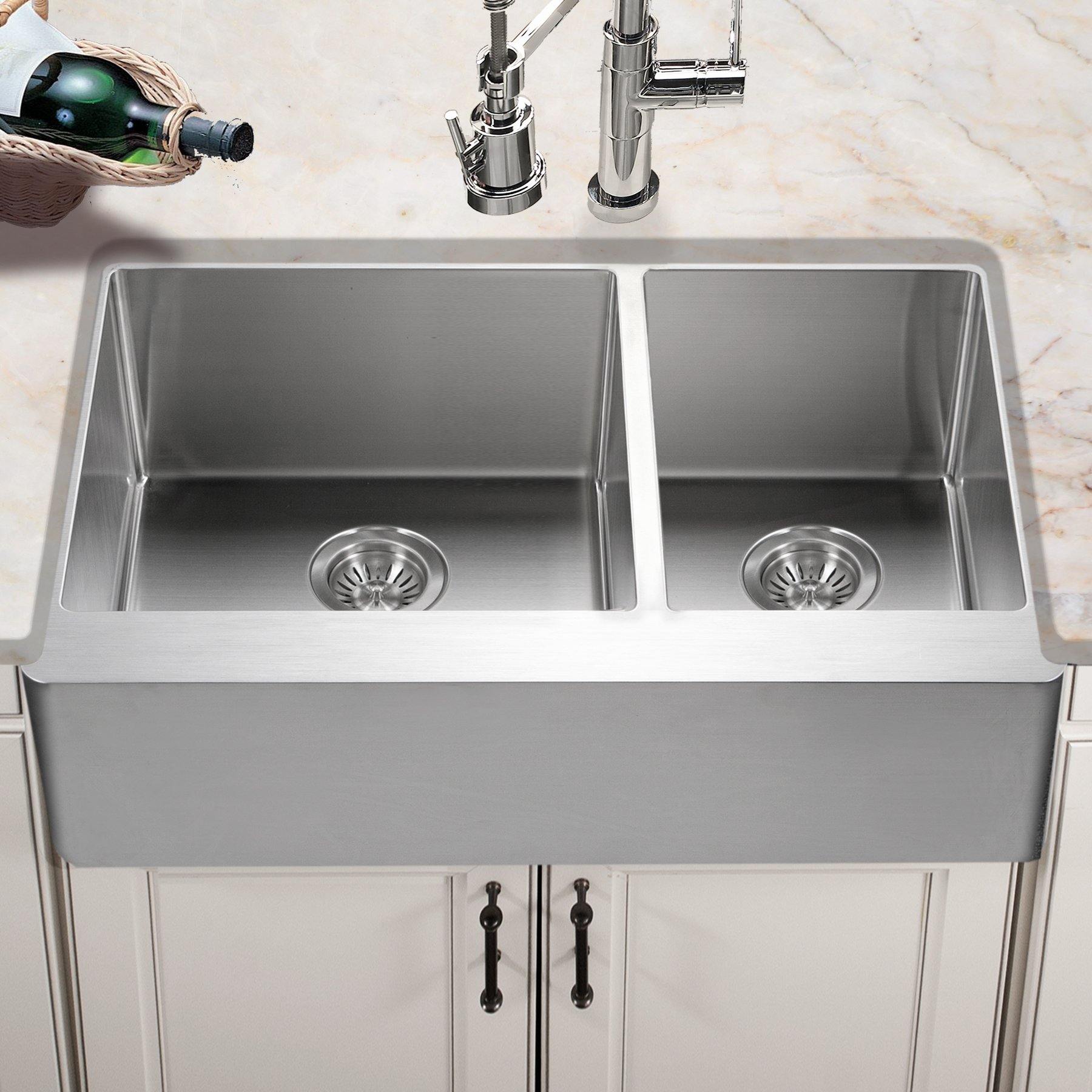 Houzer 33" Stainless Steel Farmhouse Apron Front Kitchen Sink, END-3360SR - The Sink Boutique