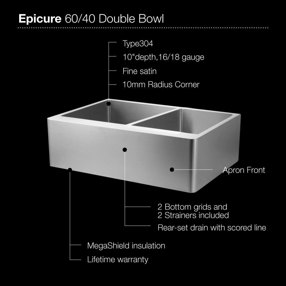 Alternate Image for Houzer 33" Stainless Steel Farmhouse Apron Front Kitchen Sink, 60/40 Double Bowl, END-3360SR