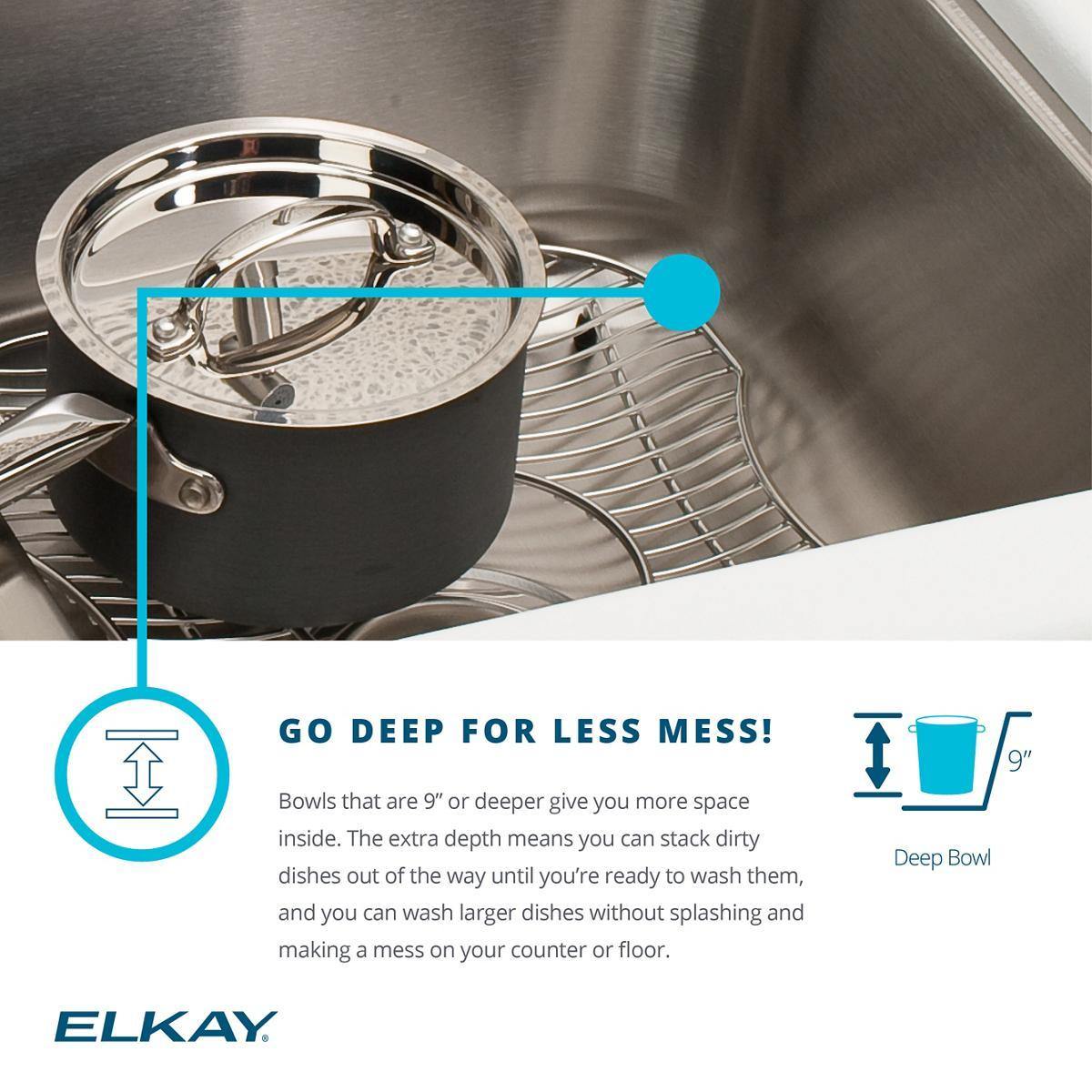 Alternate Image for Elkay Lustertone 33" Stainless Steel Kitchen Sink, 18 Gauge, Lustrous Satin, 1 Faucet Hole, DLRS3322101