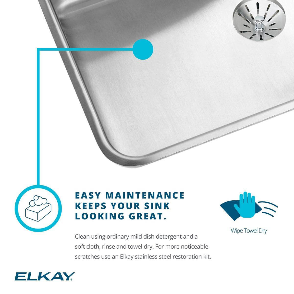Alternate Image for Elkay Lustertone 43" Stainless Steel Kitchen Sink, 50/50 Double Bowl, 18 Gauge, Lustrous Satin, 1 Faucet Hole, DLR4322101