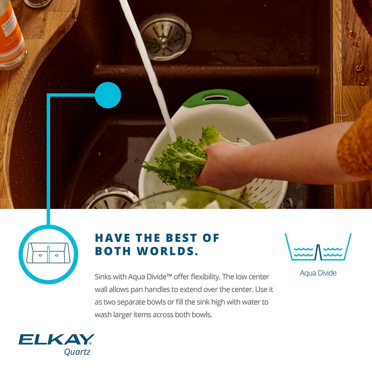 Alternate Image for Elkay Classic 33" Quartz Kitchen Sink, 55/45 Double Bowl, Dusk Gray, Pre-scored for up to 4 Faucet Hole, ELGH3322RGY0