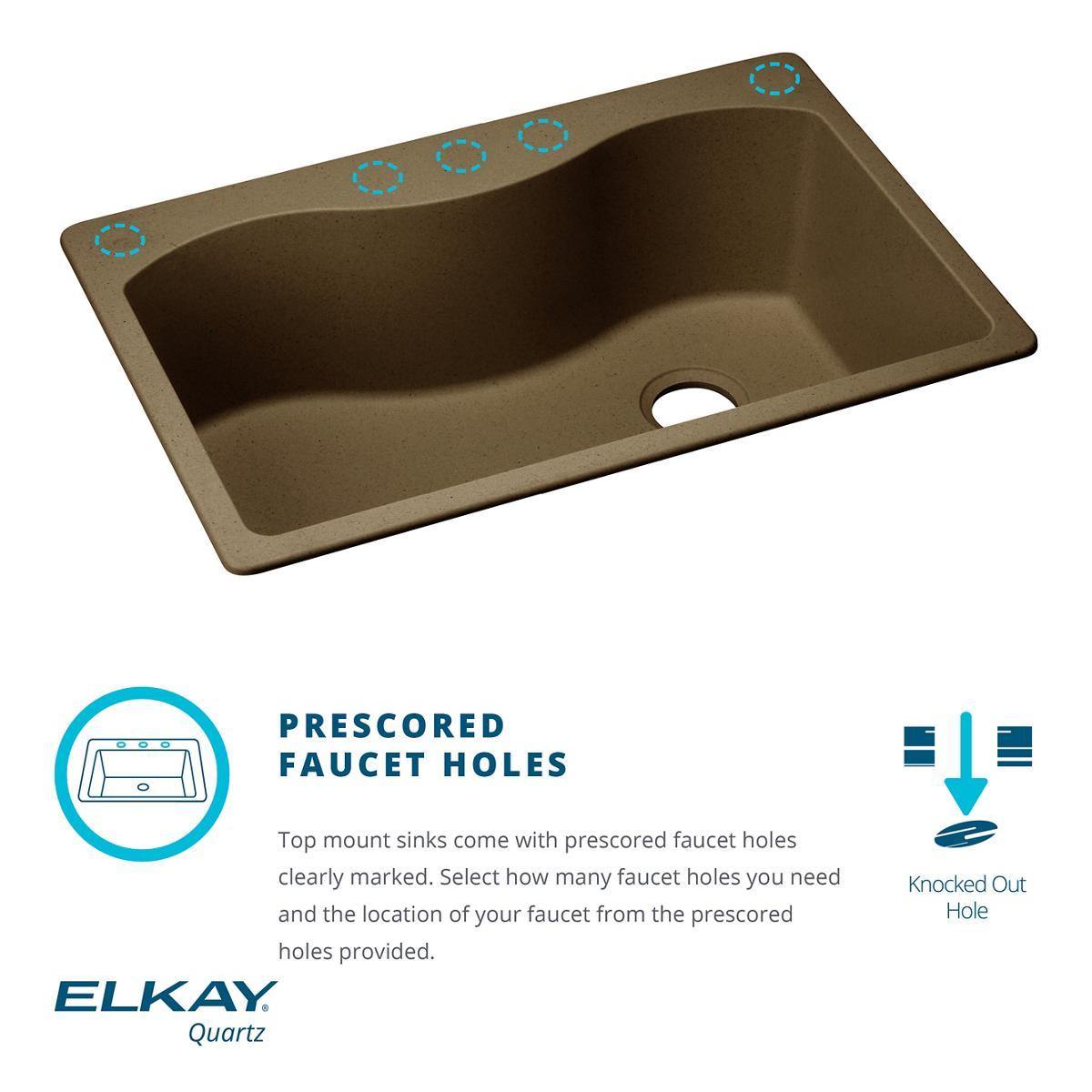 Alternate Image for Elkay Classic 33" Quartz Kitchen Sink, Mocha, Pre-scored for up to 7 Faucet Hole, ELG13322MC0
