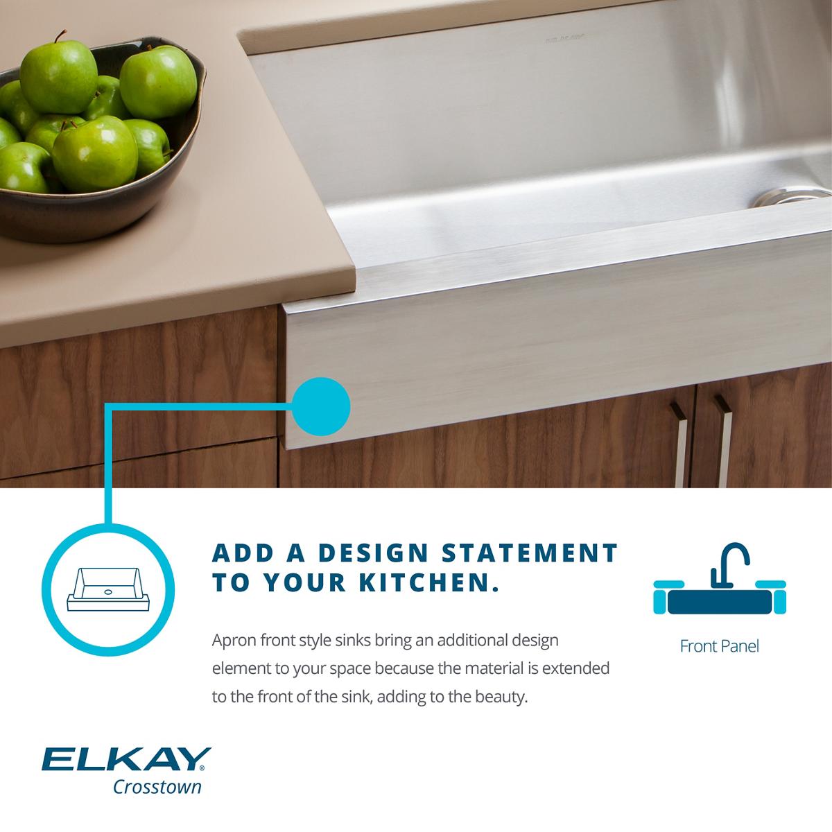 Alternate Image for Elkay Crosstown 36" Stainless Steel Farmhouse Kitchen Sink, 50/50 Double Bowl, 18 Gauge, Polished Satin, ECTRUFA32179