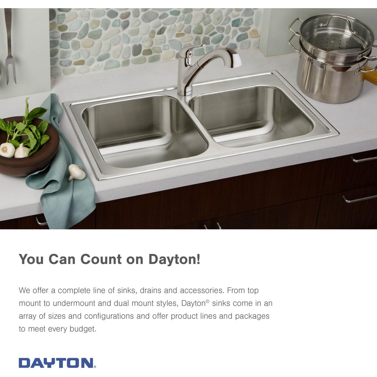 Alternate Image for Elkay Dayton 33" Stainless Steel Kitchen Sink, 20 Gauge, Elite Satin, 4 Faucet Hole, DSE133224