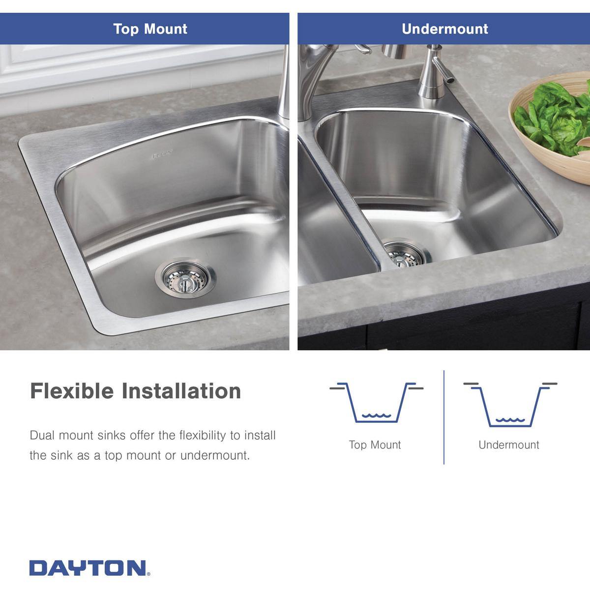 Alternate Image for Elkay Dayton 33" Stainless Steel Kitchen Sink, 50/50 Double Bowl, 18 Gauge, Premium Highlighted Satin, 2L Faucet Hole, DPXSR233222L