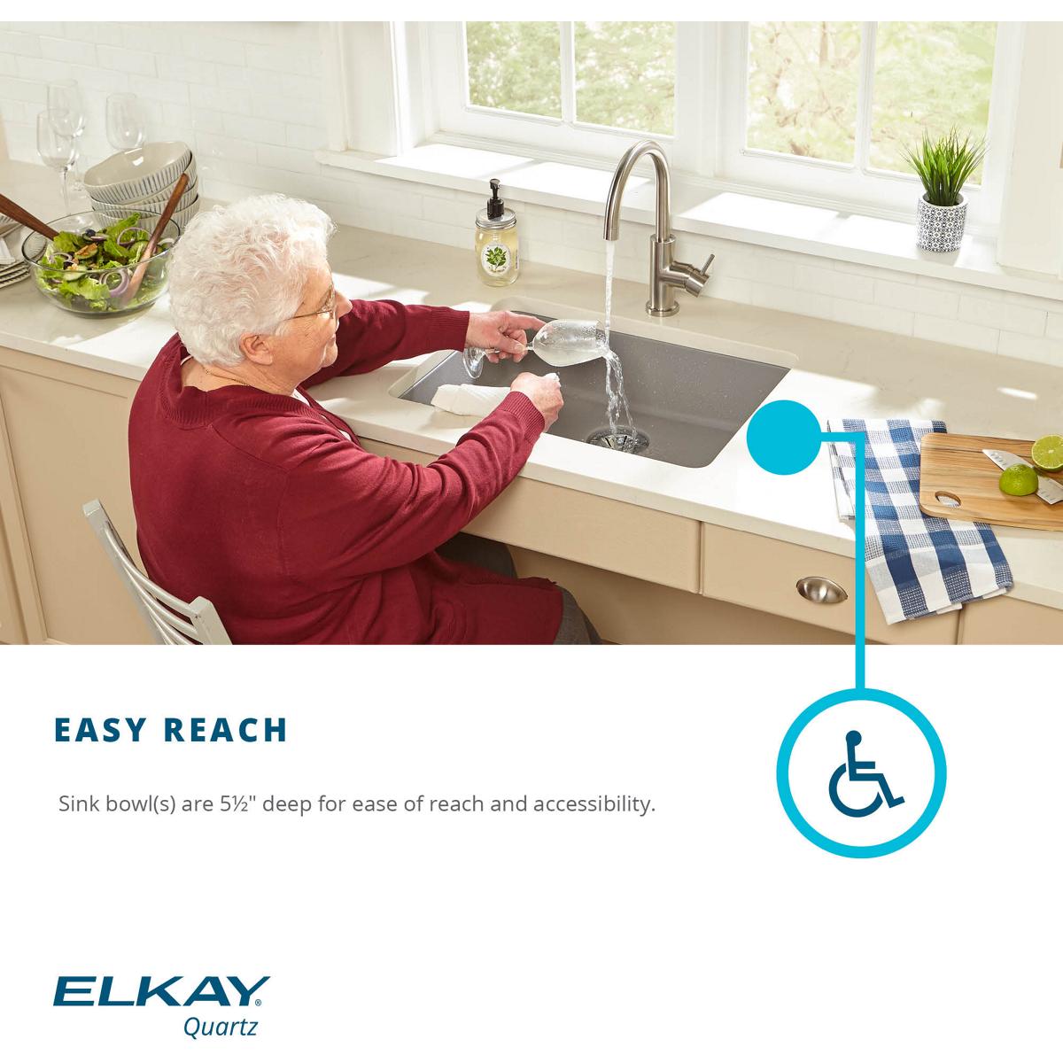 Alternate Image for Elkay Classic 25" Quartz Kitchen Sink, Mocha, Pre-scored for up to 5 Faucet Hole, ELGAD2522PDMC0