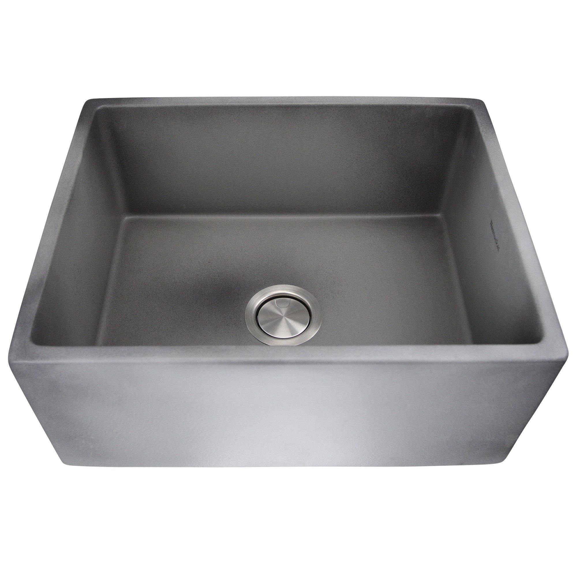 Nantucket Sinks Vineyard 23" Fireclay Farmhouse Sink, Grey, FCFS2418S-Concrete