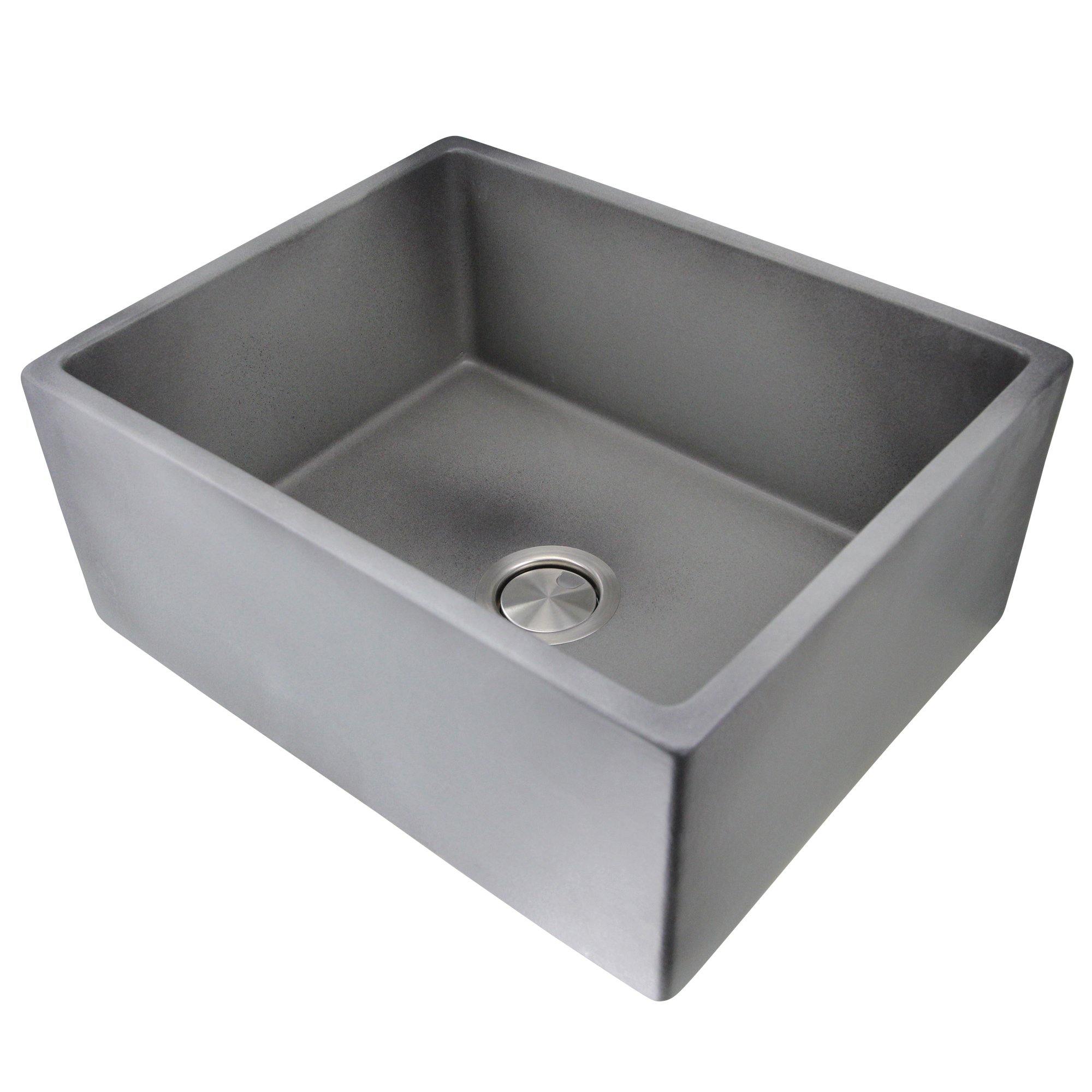 Nantucket Sinks Vineyard 23" Fireclay Farmhouse Sink, Grey, FCFS2418S-Concrete - The Sink Boutique