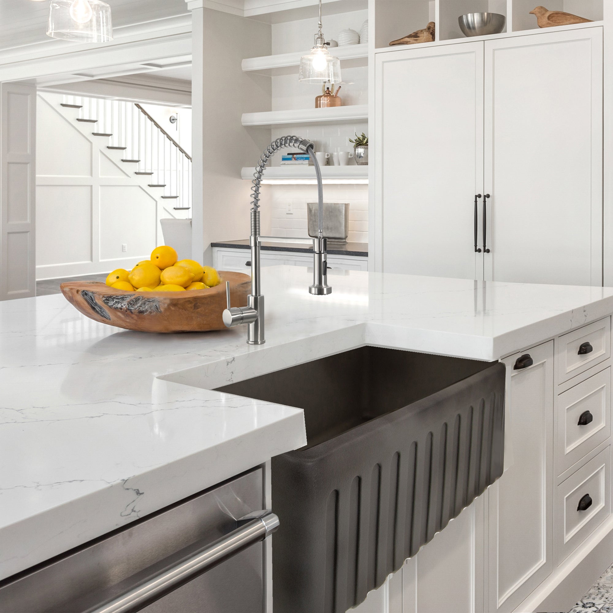 Nantucket Sinks Vineyard 30" Fireclay Farmhouse Sink, Concrete Grey, FCFS3020S-Concrete - The Sink Boutique
