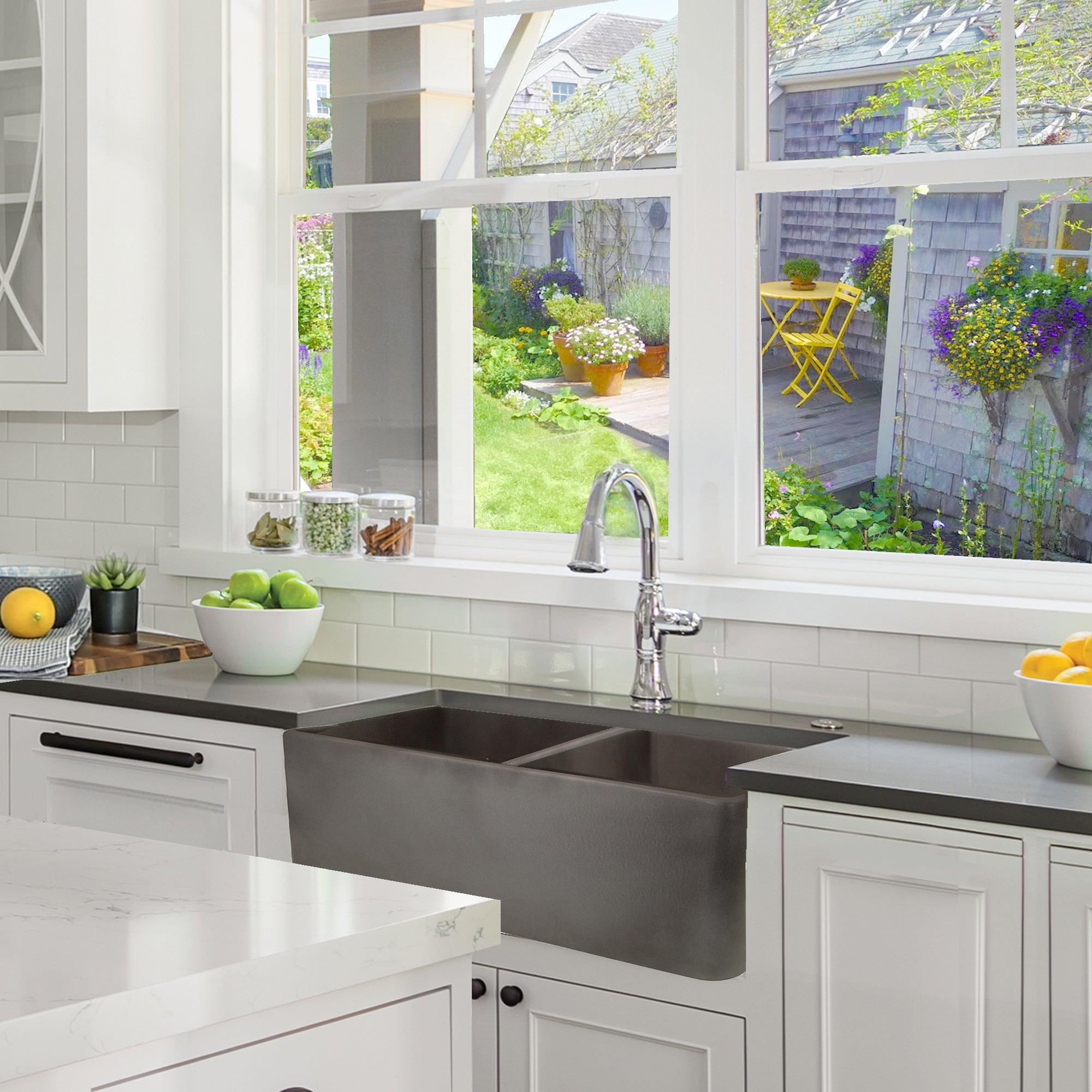Alternate Image for Nantucket Sinks Vineyard 33" Fireclay Farmhouse Sink, Double Bowl, Gray, FCFS3318D-Concrete