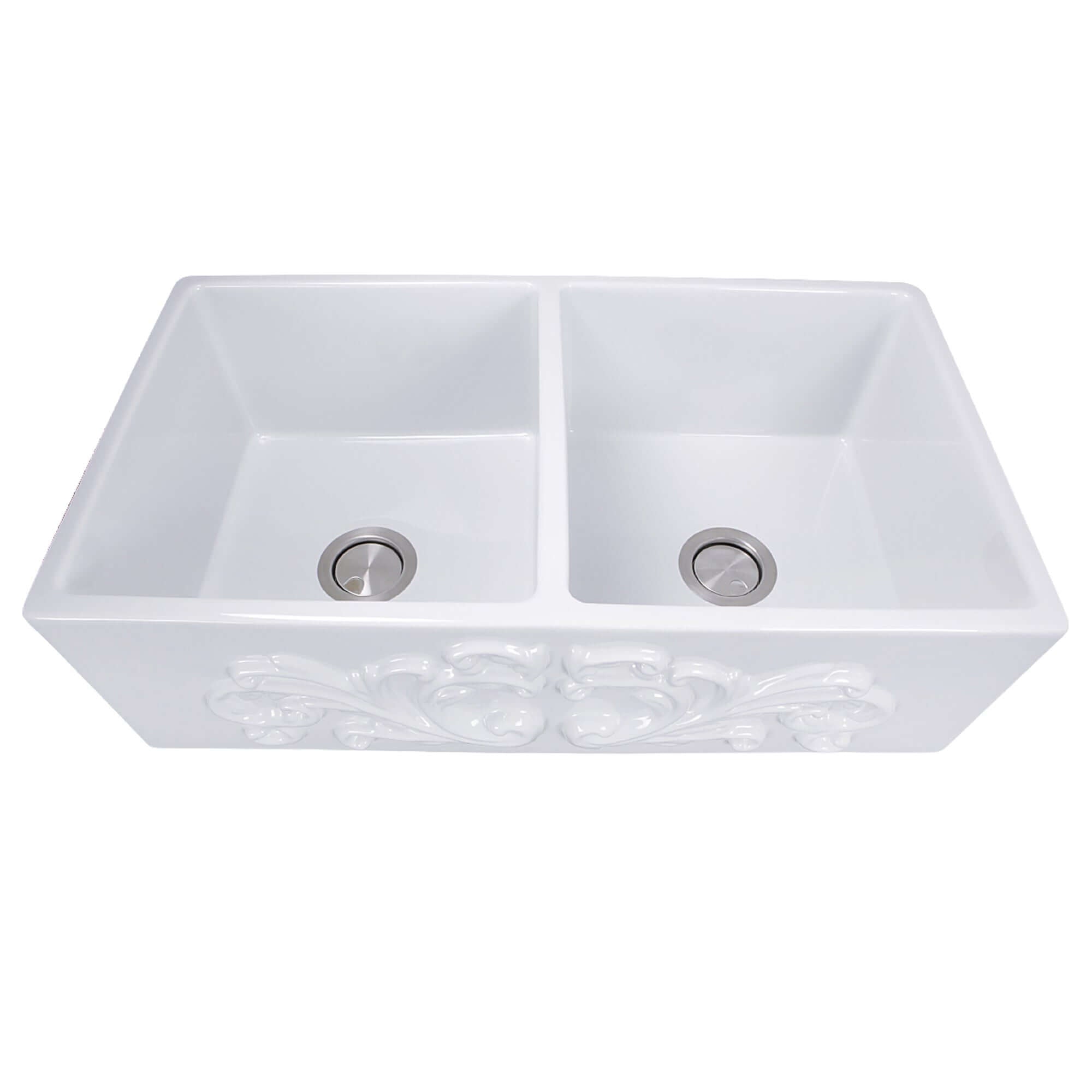 Alternate Image for Nantucket Sinks Vineyard 33" Fireclay Farmhouse Sink, Double Bowl, White, FCFS3318D-Filigree