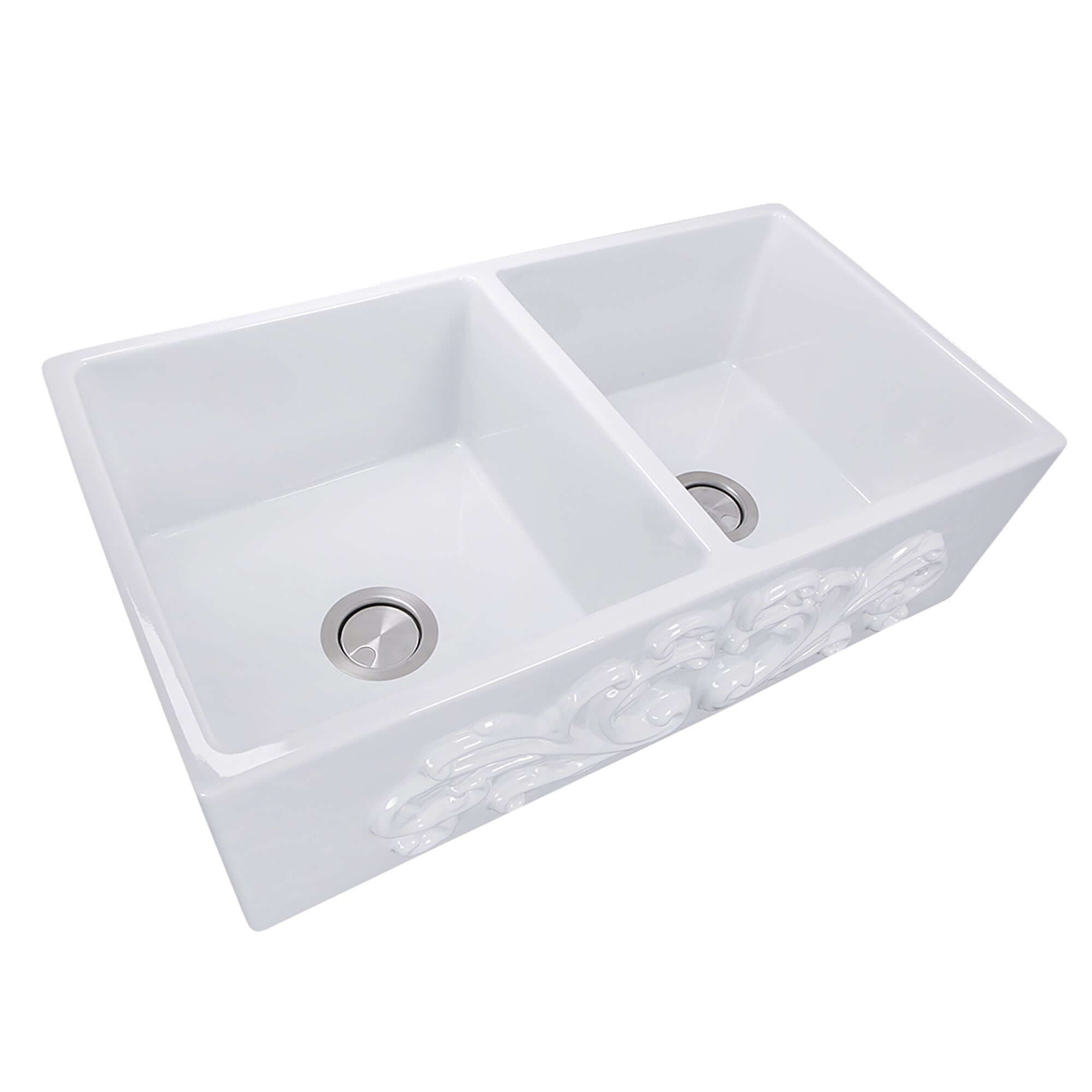 Alternate Image for Nantucket Sinks Vineyard 33" Fireclay Farmhouse Sink, Double Bowl, White, FCFS3318D-Filigree