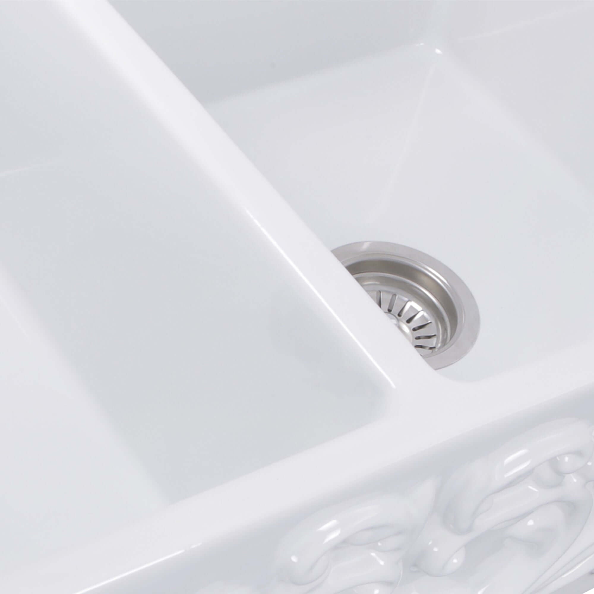 Alternate Image for Nantucket Sinks Vineyard 33" Fireclay Farmhouse Sink, Double Bowl, White, FCFS3318D-Filigree