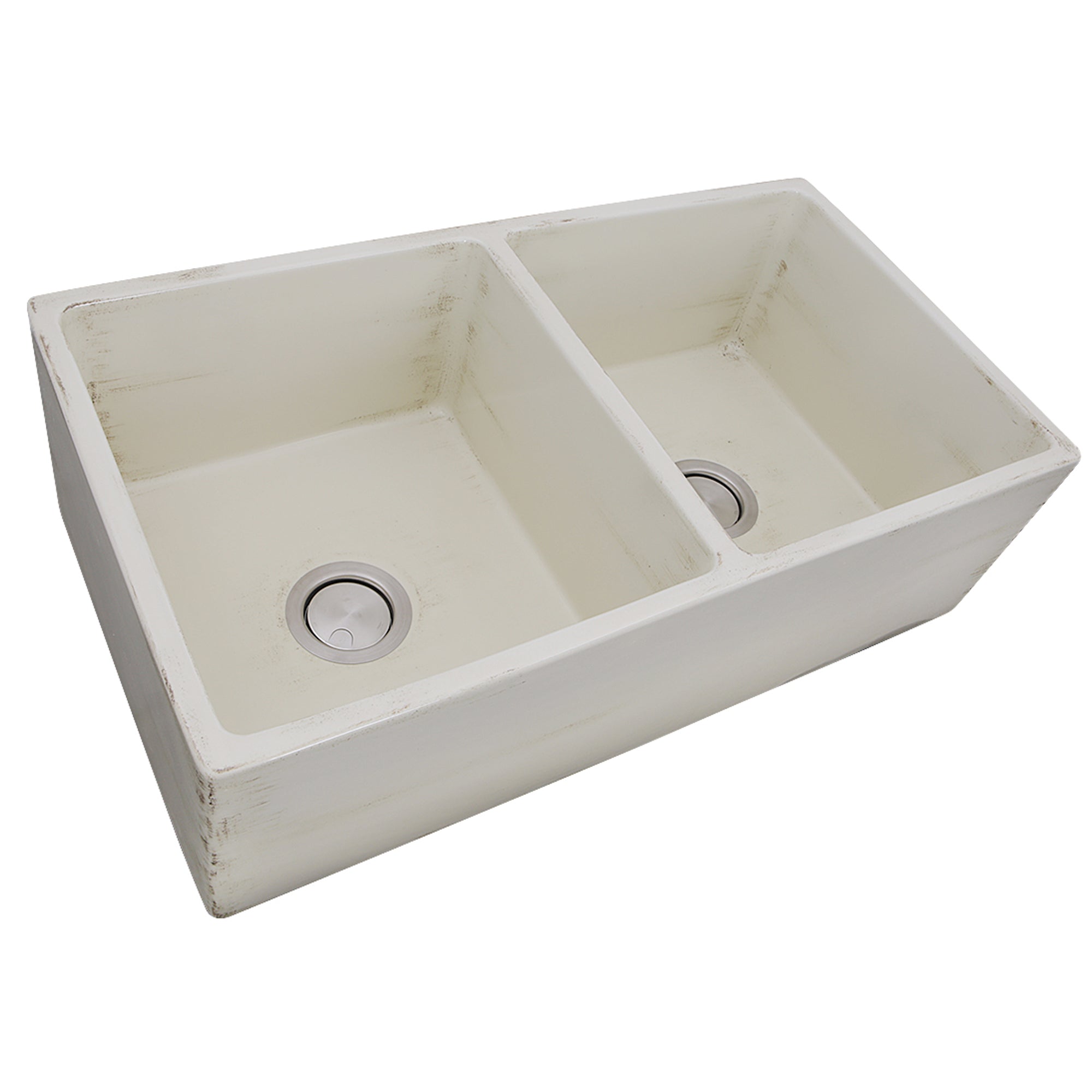 Nantucket Sinks Vineyard 33" Fireclay Farmhouse Sink, Double Bowl, Pale Yellow, FCFS3318D-ShabbyStraw - The Sink Boutique