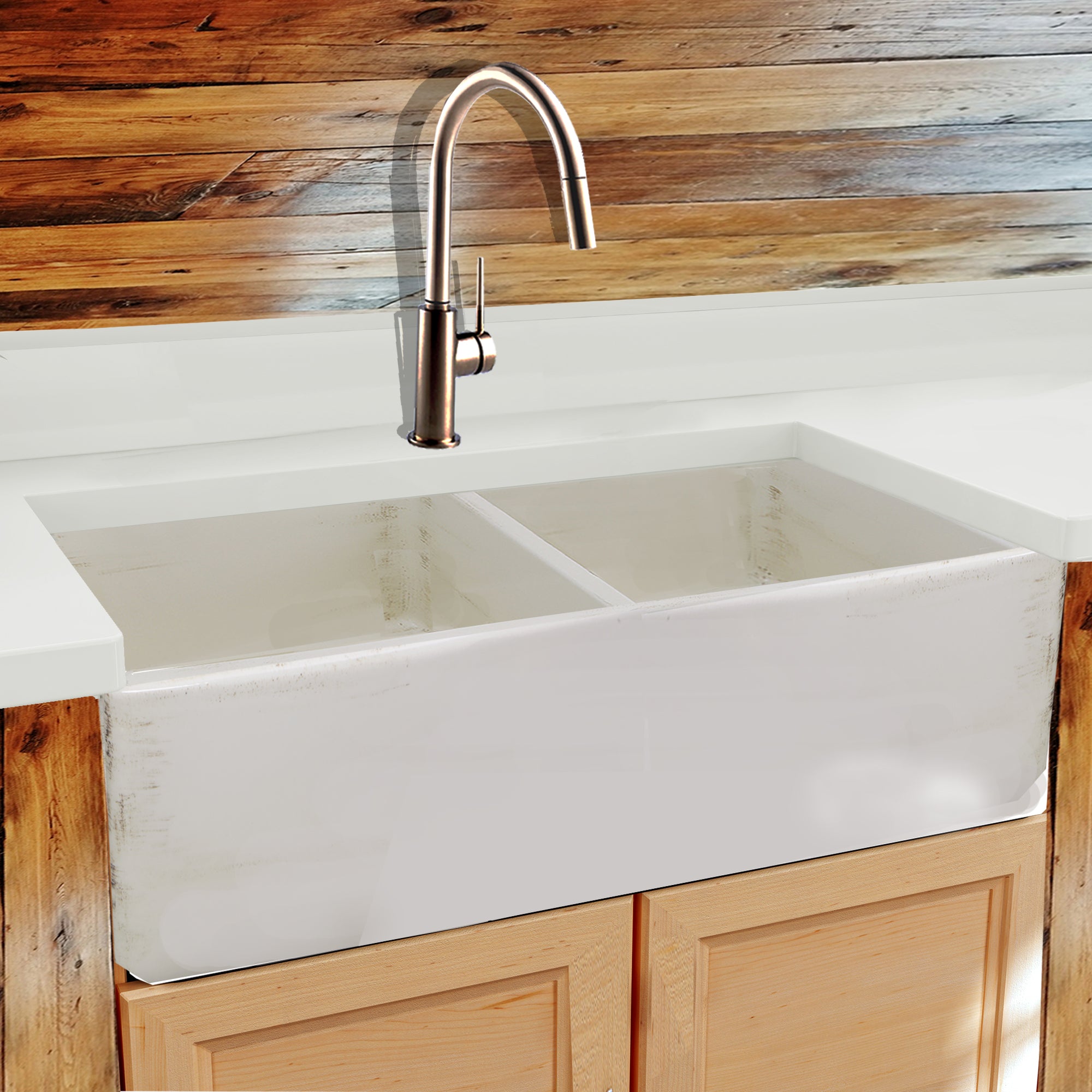 Nantucket Sinks Vineyard 33" Fireclay Farmhouse Sink, Double Bowl, Pale Yellow, FCFS3318D-ShabbyStraw