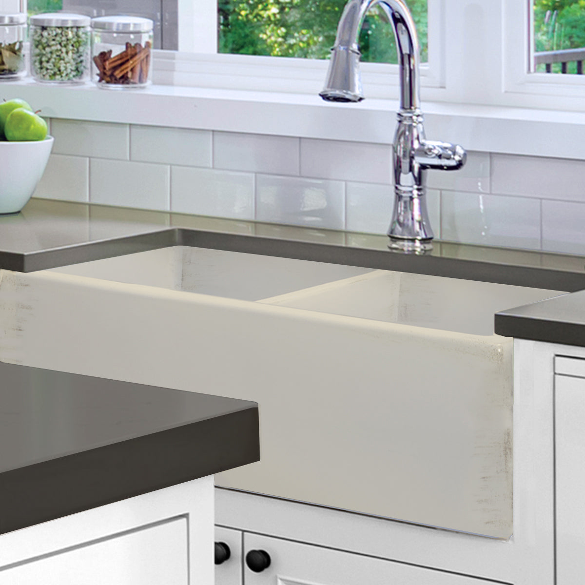 Alternate Image for Nantucket Sinks Vineyard 33" Fireclay Farmhouse Sink, Double Bowl, Pale Yellow, FCFS3318D-ShabbyStraw