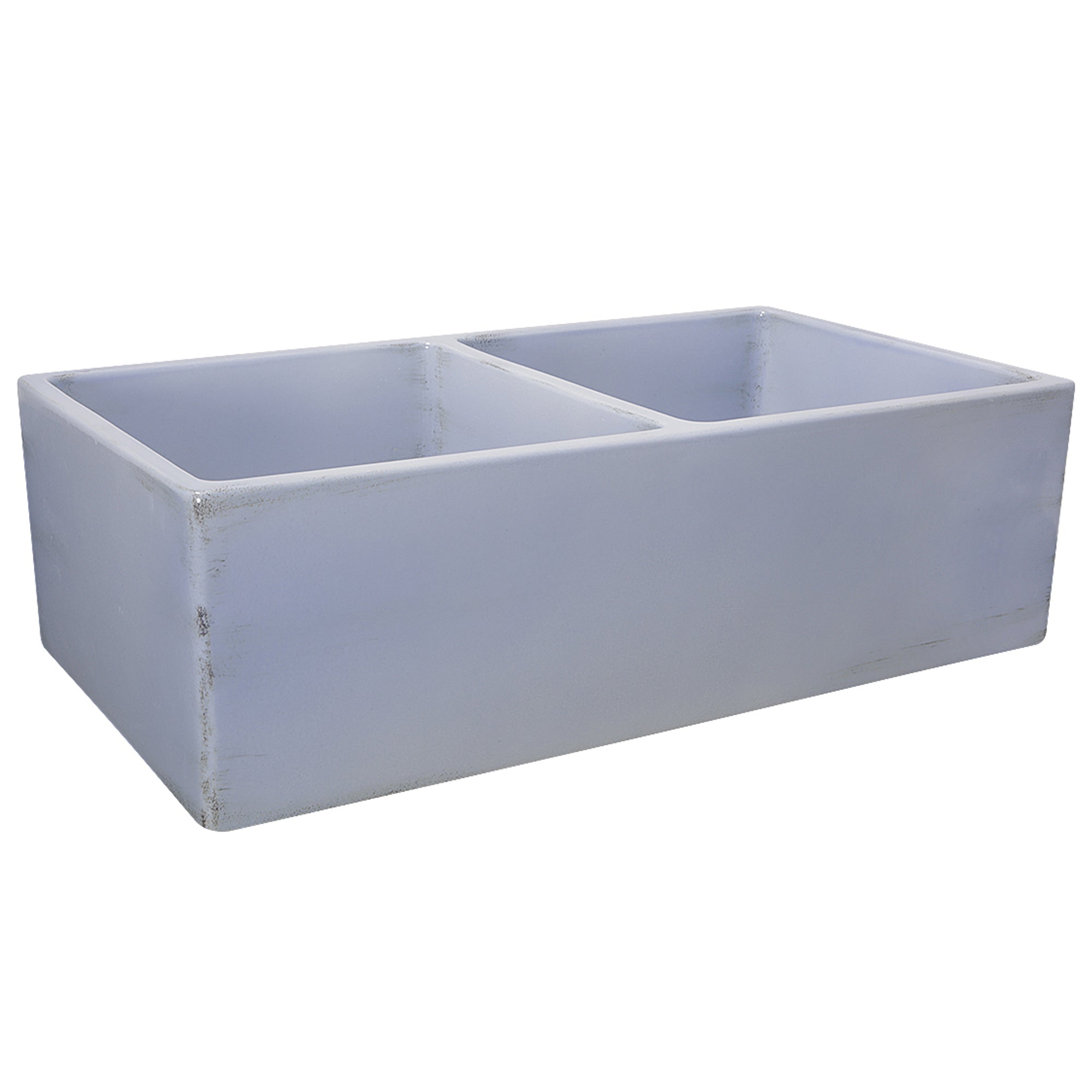 Nantucket Sinks Vineyard 33" Fireclay Farmhouse Sink, Double Bowl, Light Blue, FCFS3318D-ShabbySugar - The Sink Boutique